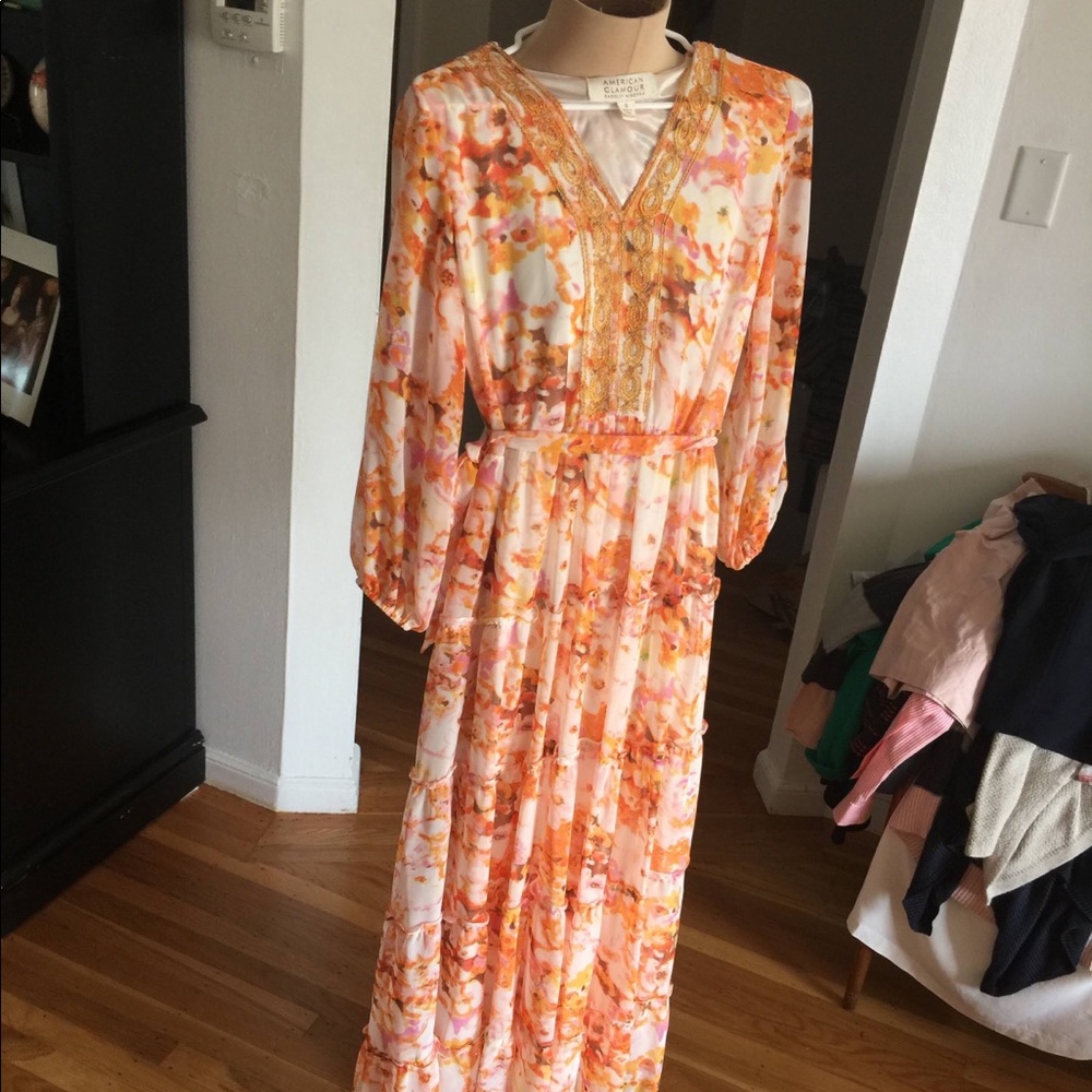 Badgley Mischka small floral beaded maxi dress